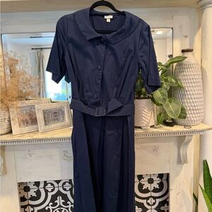 Isaac Mizrahi Navy Belted Midi Dress